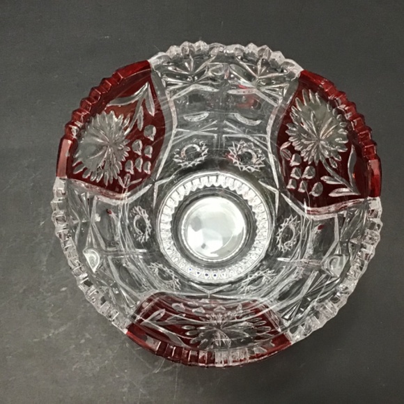 Vintage Anna Hutte Bleikristall Ruby Red & Clear Crystal Candy Bowl Dish - Picture 5 of 7